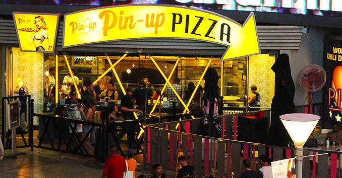 Pin-up Pizza right in front of Planet Hollywood on the Las Vegas Strip